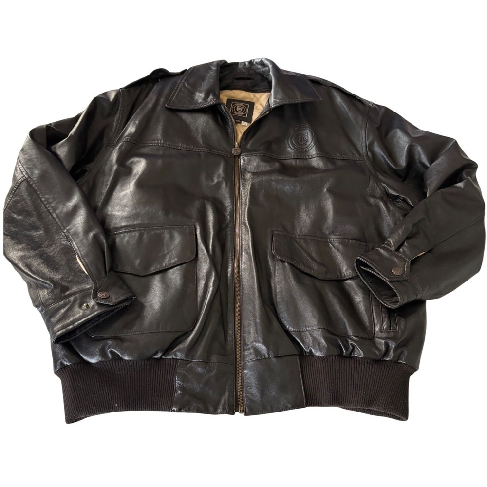 UPS Circle of Honor Leather Bomber Jacket 2XL Brown Quilted Flight Coat Gorpcore